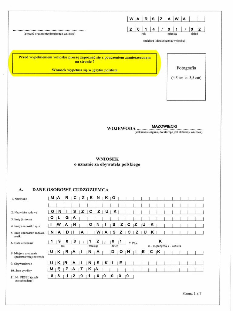 Uzasadnienie Wniosku O Uznanie Za Obywatela Polskiego Zalacznik 12 Wzor Wypelnionego Wniosku o Uznanie Za Obywatela Polskiego