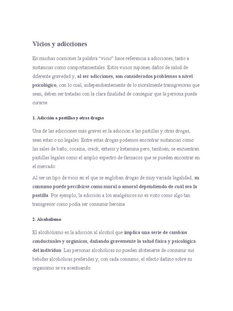 Vicios y Adicciones | PDF | Nicotina | Drogas