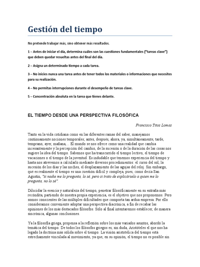 Estrategias para una Gestión Efectiva del Tiempo | PDF | Hora | Realidad