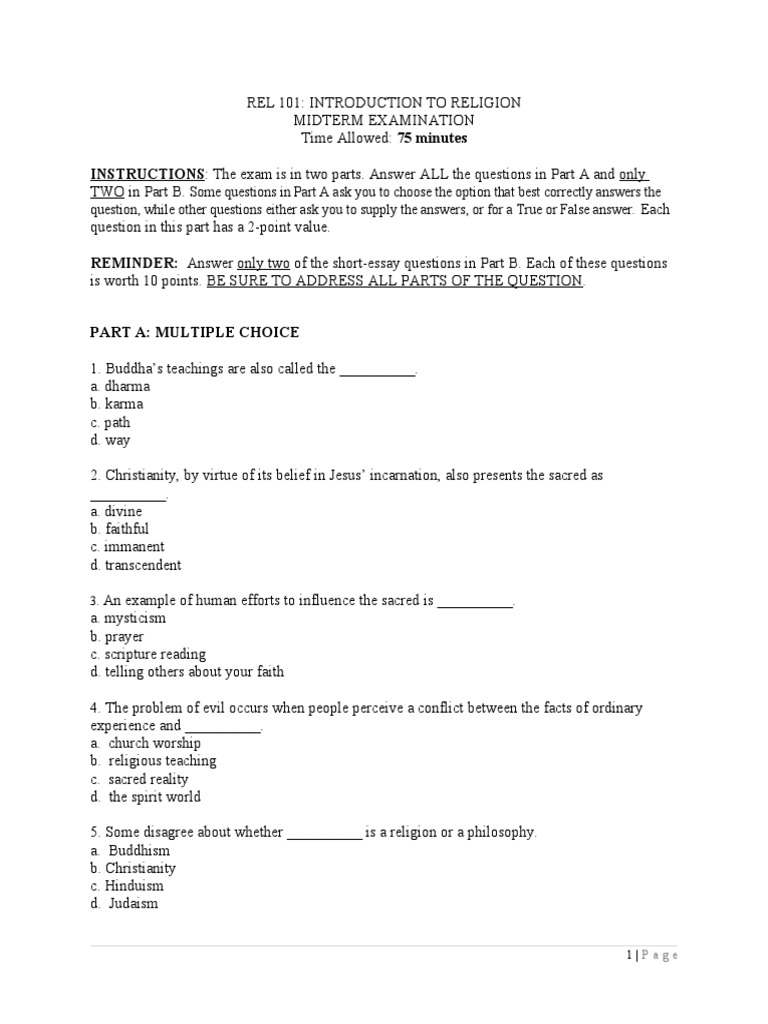 REL 101 Midterm Exam Overview | PDF | Reincarnation | Faith