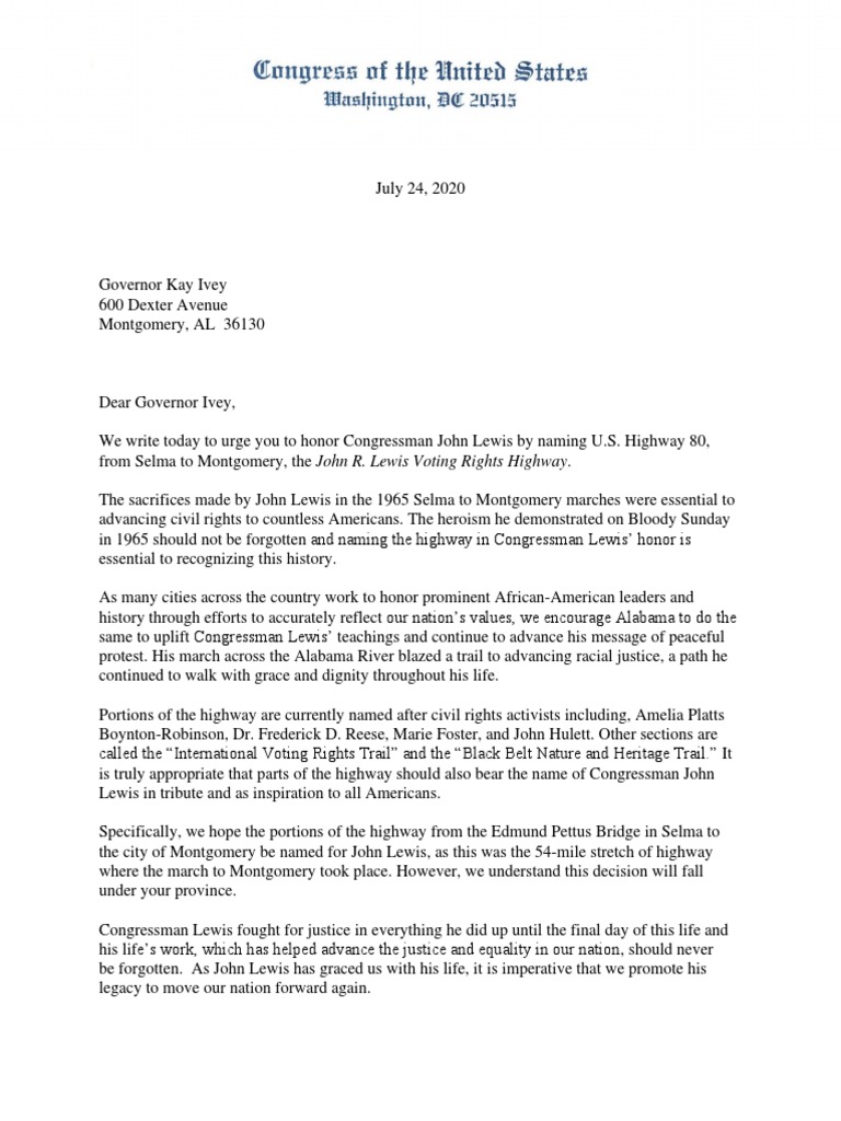 John Lewis Highway Naming Letter Politics Of The United States