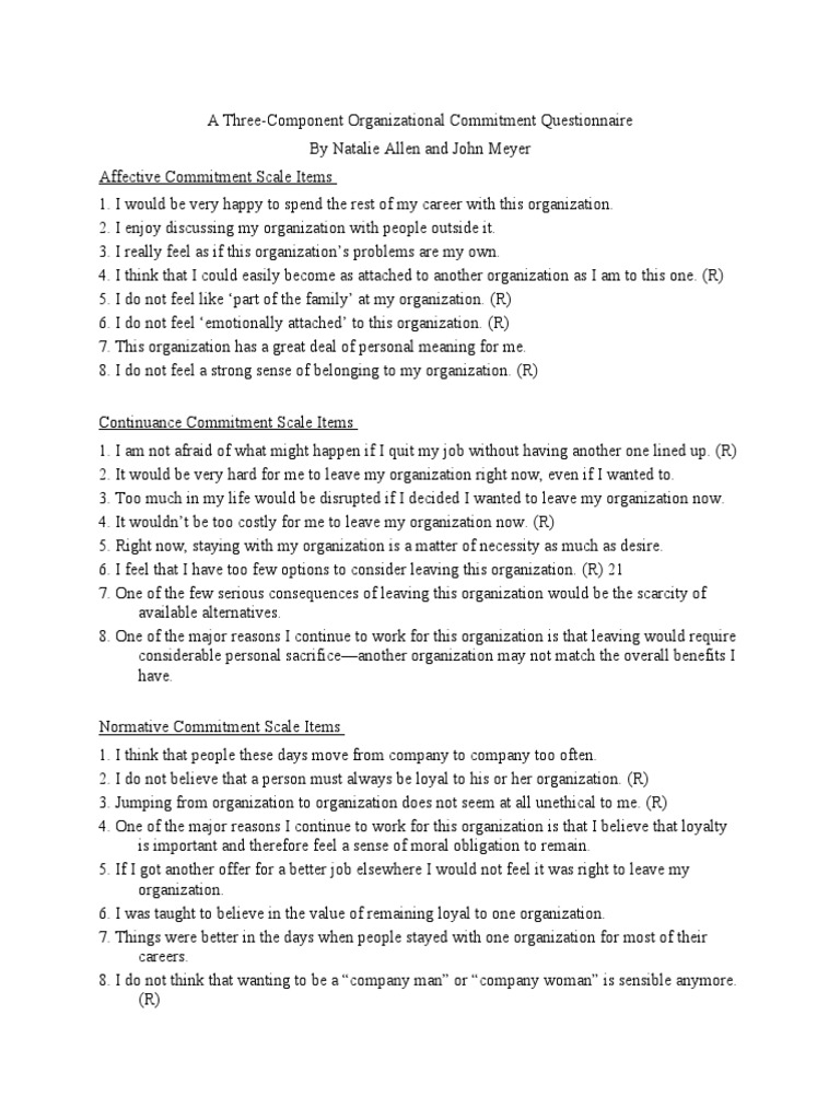 Three-Component Commitment Questionnaire | PDF | Action (Philosophy ...