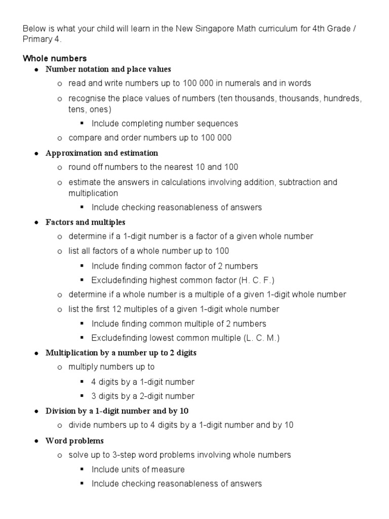 Grade 4 Singaporean Math Curriculum | PDF | Fraction (Mathematics) | Area