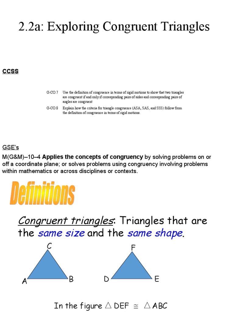 Congruent Triangles: Definitions & Postulates | PDF | Elementary ...