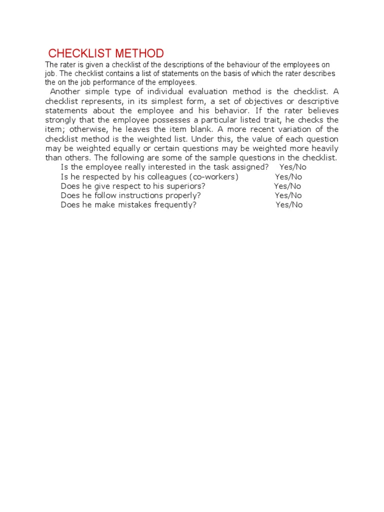 Checklist Method | PDF