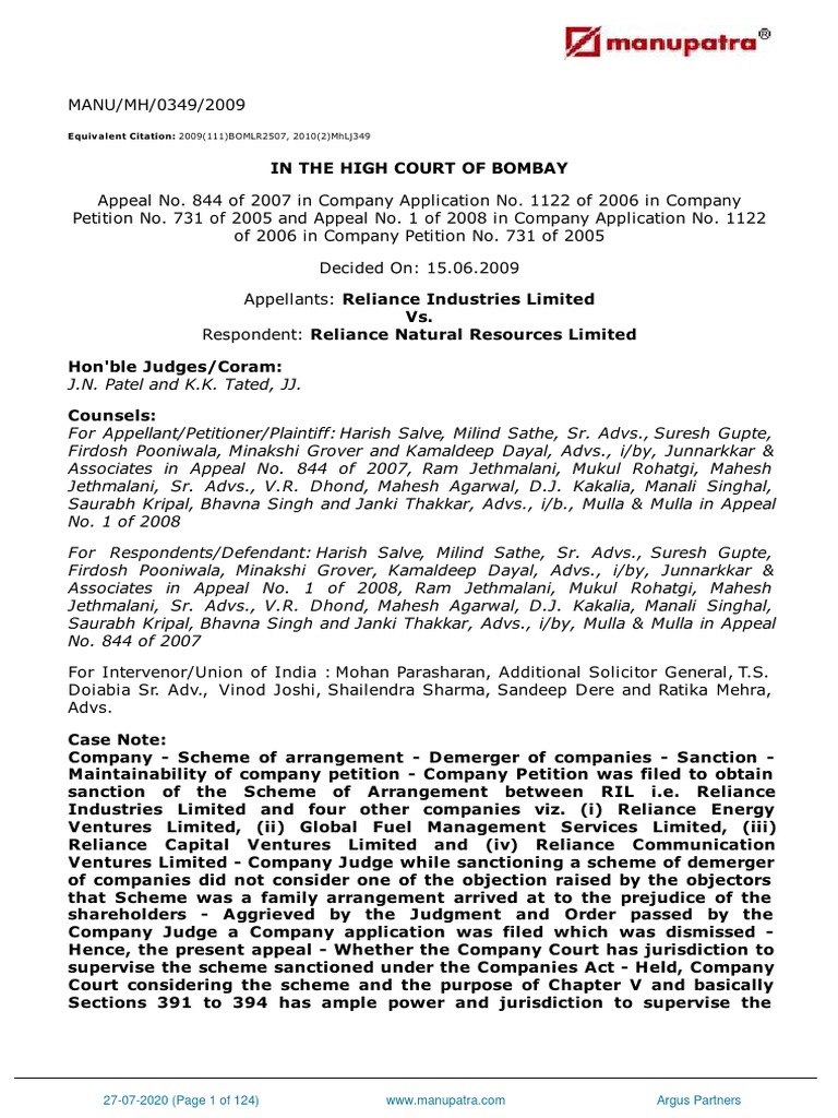 Reliance Industries Limited Vs Reliance Natural PDF Judgment (Law