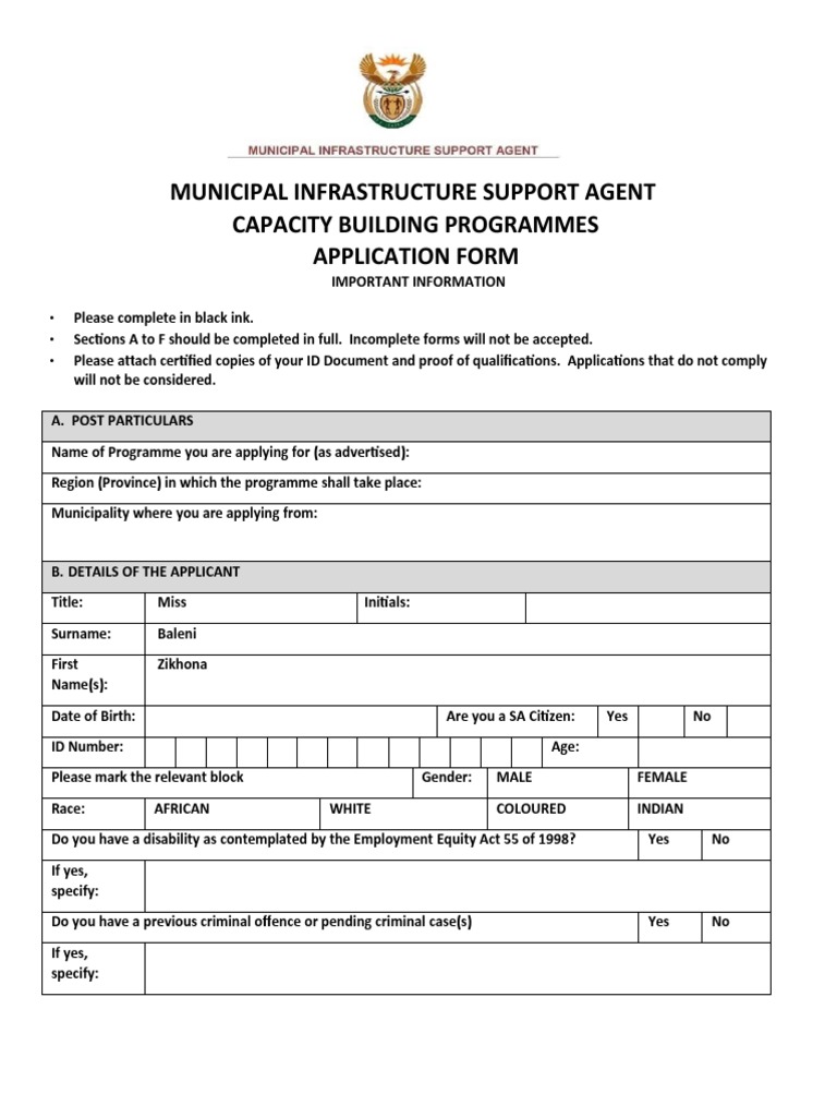 Municipal Infrastructure Application Form | PDF