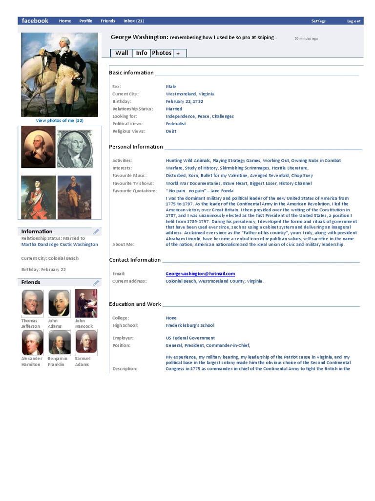 George Washington Facebook | PDF | George Washington | American Revolution