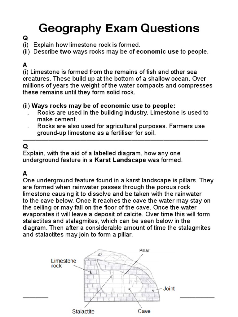 Geography Exam: Formation & Impact | PDF | Limestone | Drought
