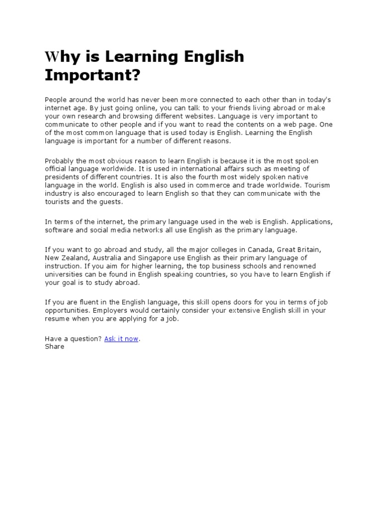 Why Is Learning English Important Pdf