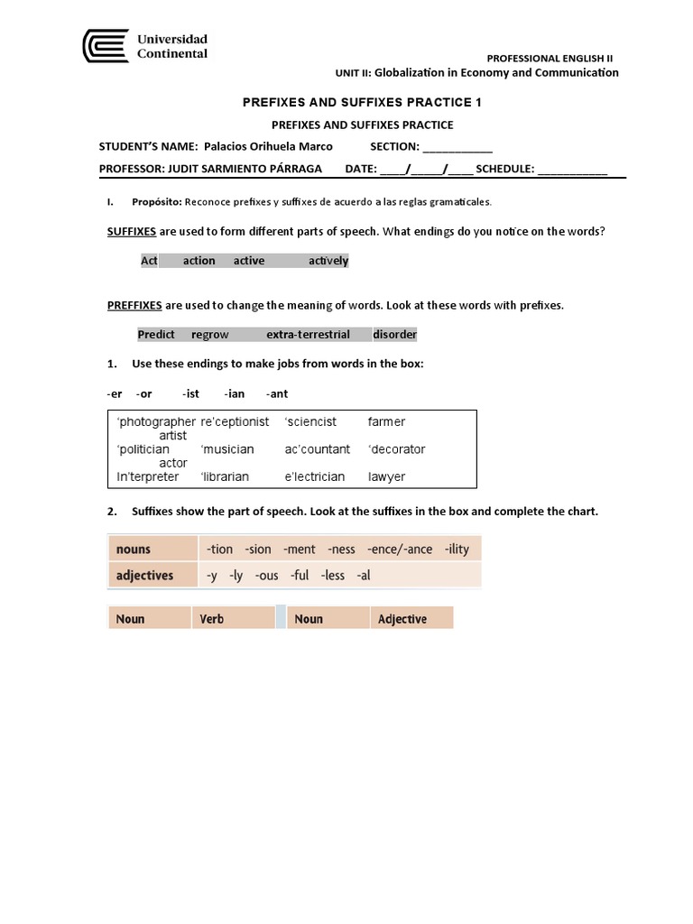 Prefixes and Suffixes in English Practice | PDF | Human Communication ...