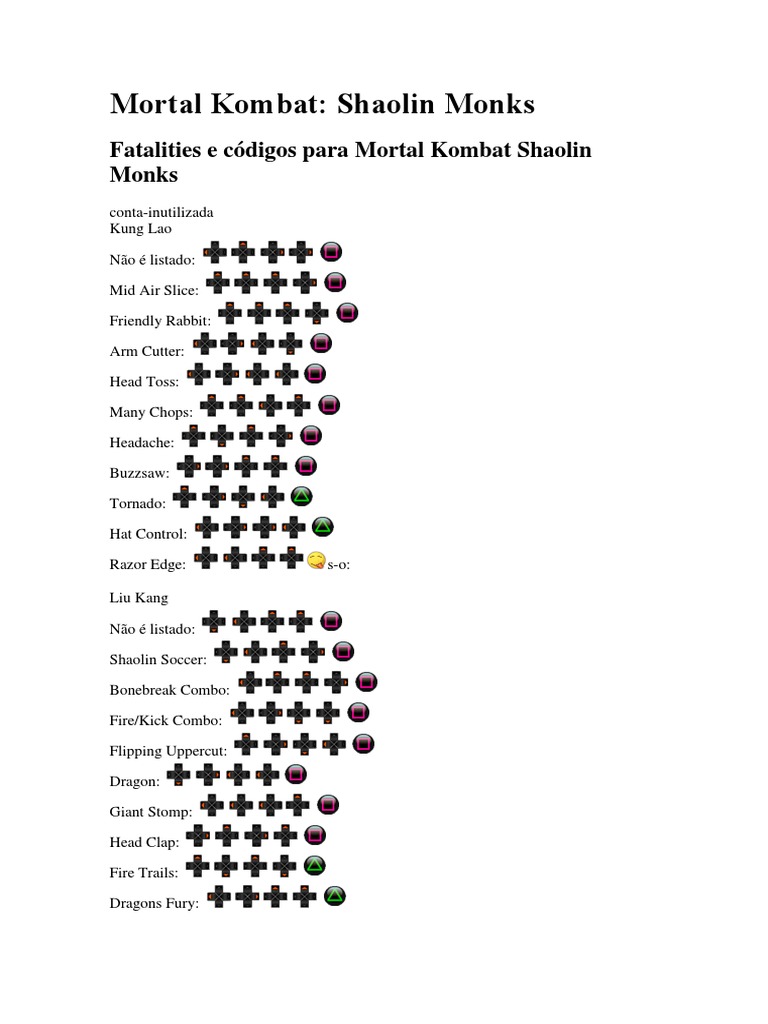 Mortal Kombat Shaolin Monks Todos Os Fatalities | PDF