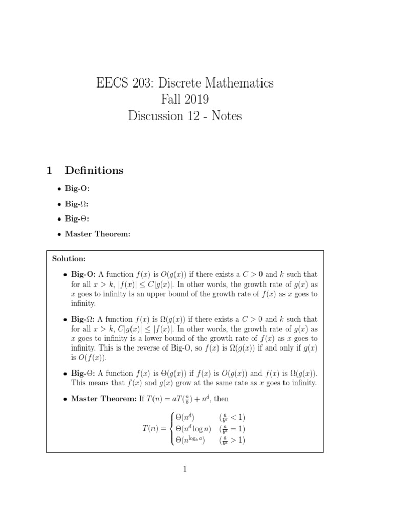 Discrete Mathematics: Big-O Notation Guide | PDF | Recurrence Relation ...
