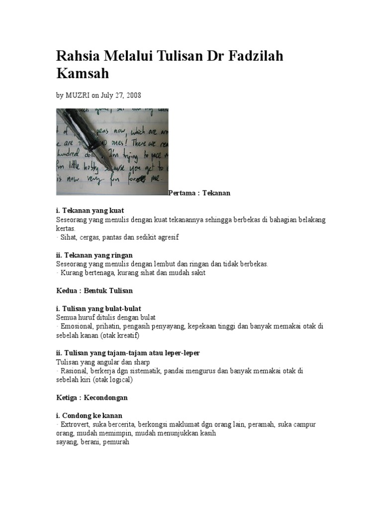 Rahsia Melalui Tulisan Dr Fadzilah Kamsah Pdf