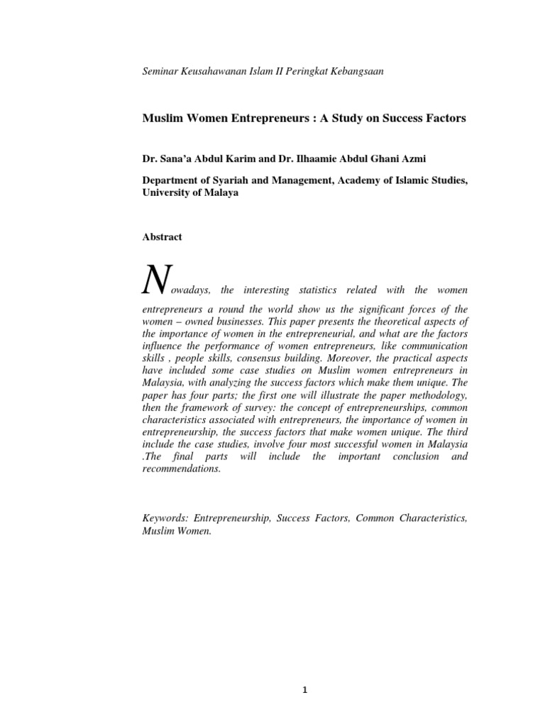 Muslim Women Entrepreneurs: A Study On Success Factors | PDF ...