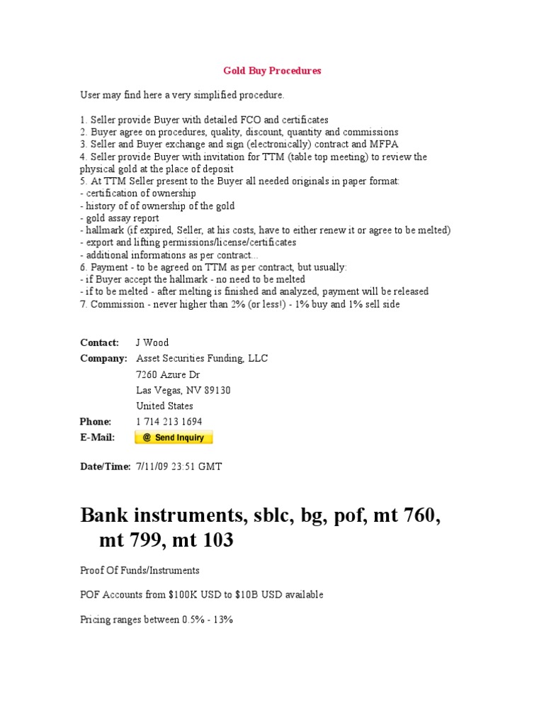 Gold Buy Procedures Download Free PDF Letter Of Credit Banks