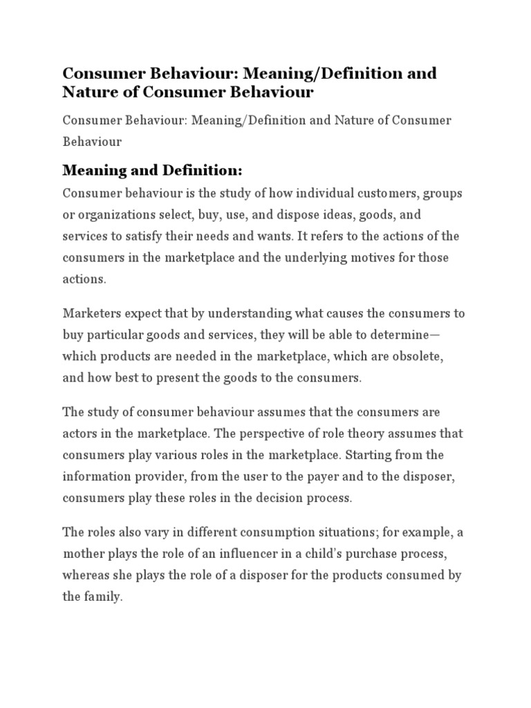 Consumer behaviour meaning definition and nature of consumer behaviour