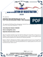 This Certifies That:: Zhejiang Tianji Biotechnology Co.,Ltd Plot 2, No.308, Choujiang Street, Yiwu, Zhejiang, 322000, China