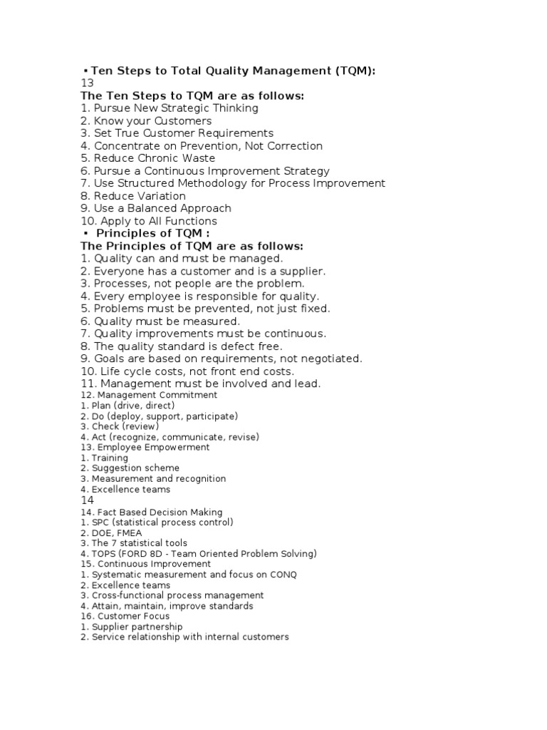 Ten Steps to Total Quality Management | PDF