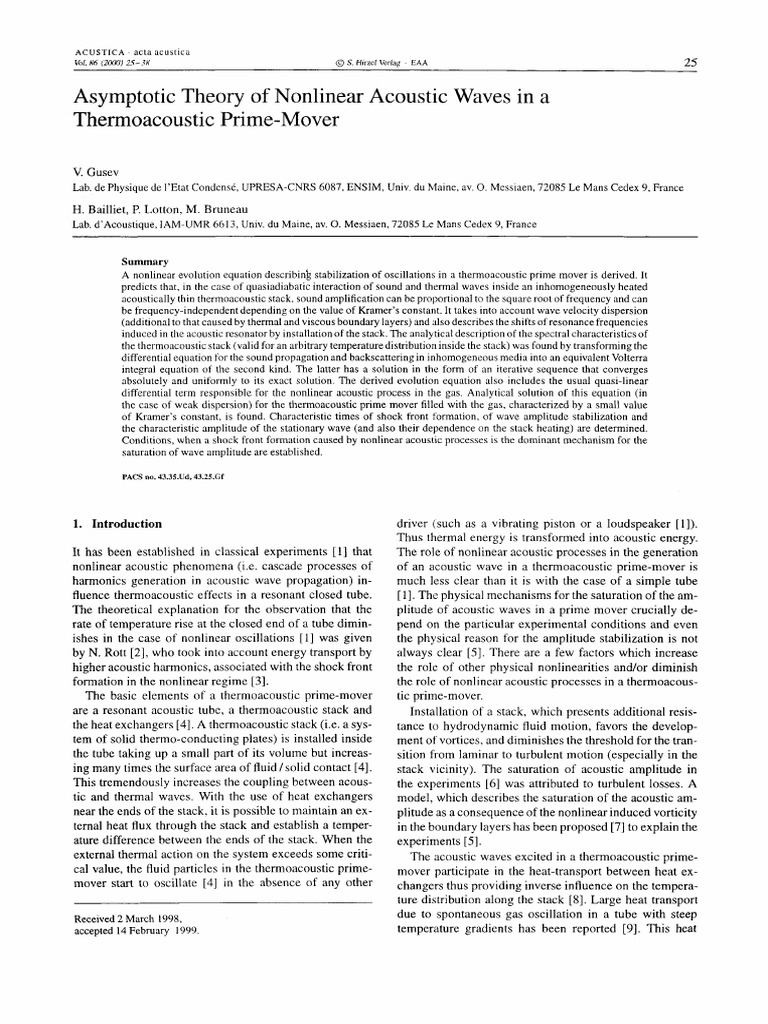 Asymptotic Theory of Nonlinear Acoustic Waves in A Thermoacoustic Prime ...