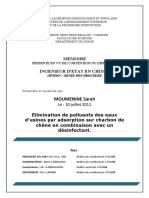 Elimination de Polluants Des Eaux Dusines Par Adsorption Sur Charbon de Chene en Combinaison Avec Un Desinfectant