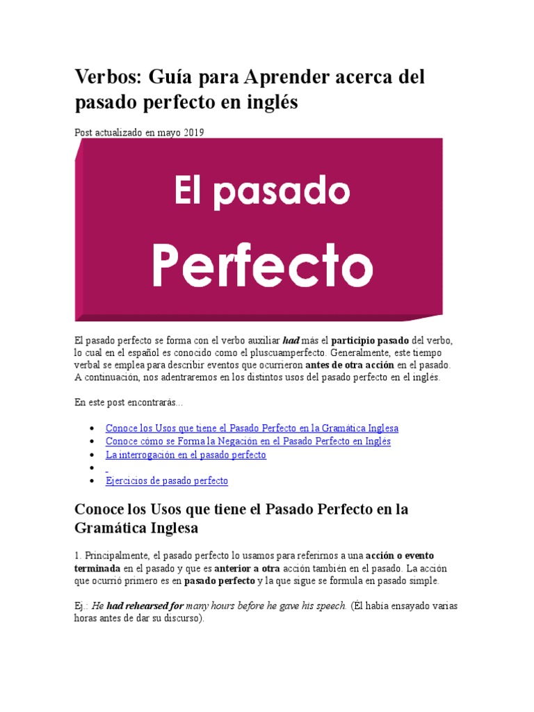 Verbos Pasado Perfecto | PDF | Gramática inglesa | Verbo