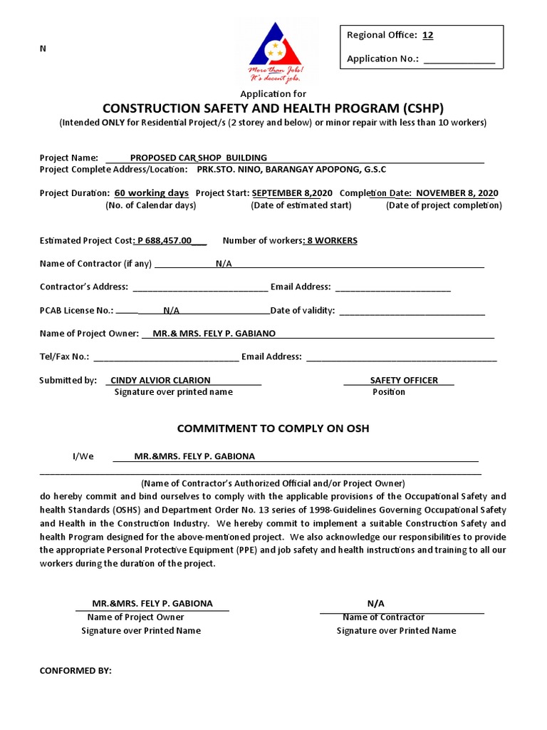 Dole CSHP Application for Residential Project | PDF | Occupational ...