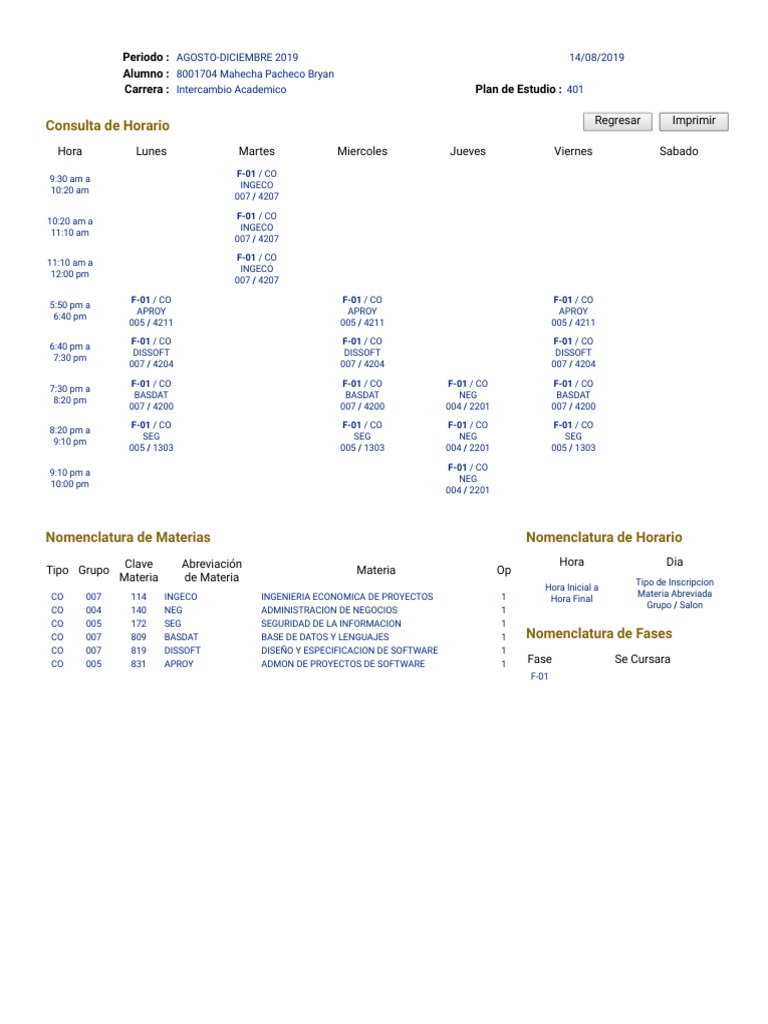 Nomenclatura de Horarios UANL | PDF | Business | Informática y