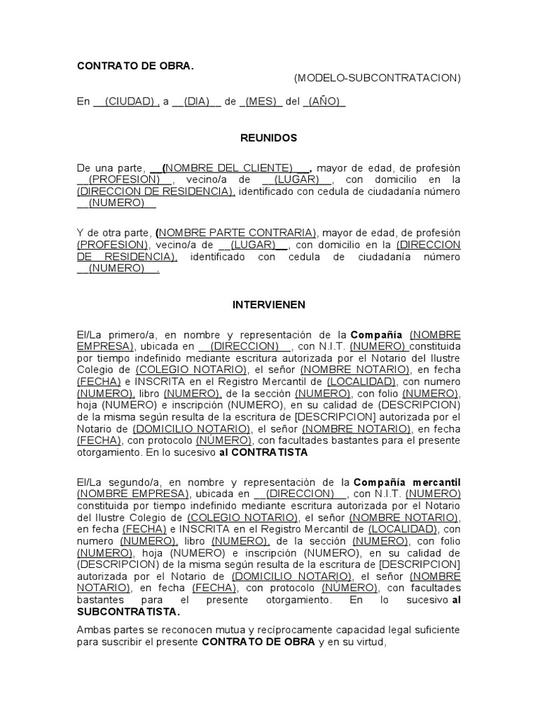 Formato de Subcontratos | PDF | Outsourcing | Presupuesto