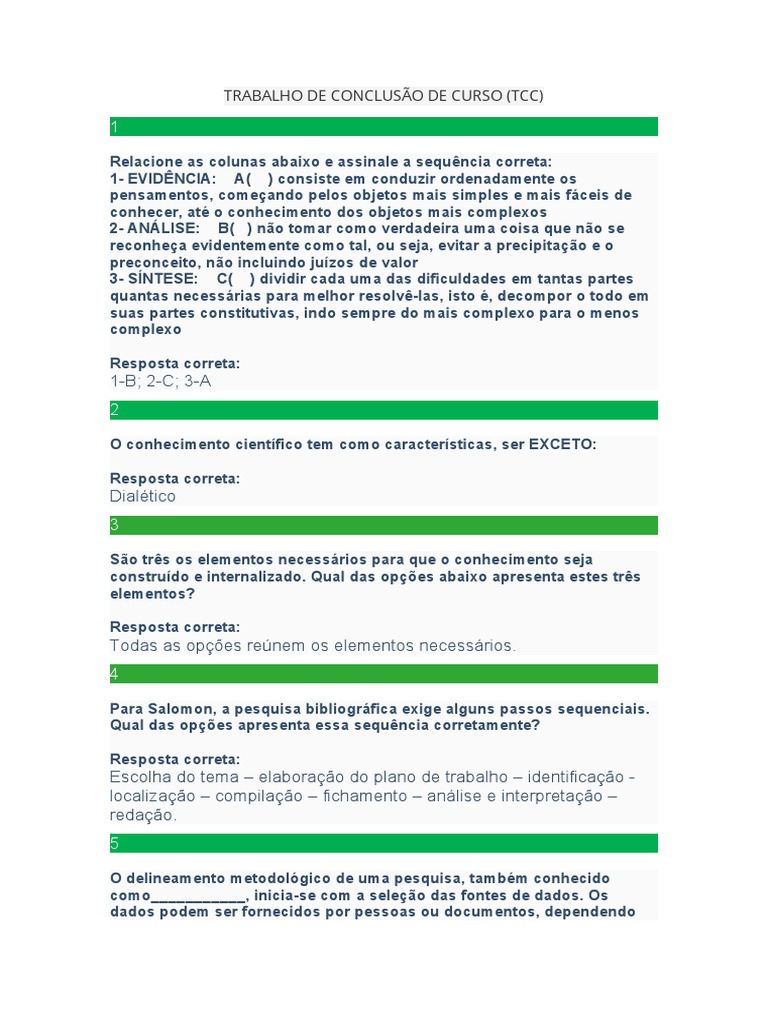 Trabalho de Conclusão de Curso - TCC | PDF | Conhecimento | Método ...