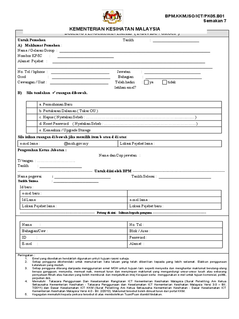 Borang Pengurusan Email Individu Group Pdf