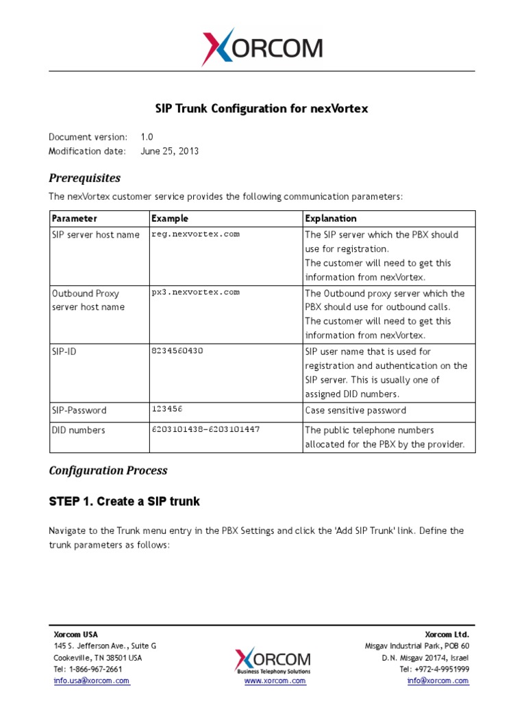 nexVortex SIP Trunk Setup Guide | PDF | Session Initiation Protocol ...