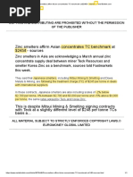 Zinc Smelters Affirm Asian Concentrates TC Benchmark at $245 PDF