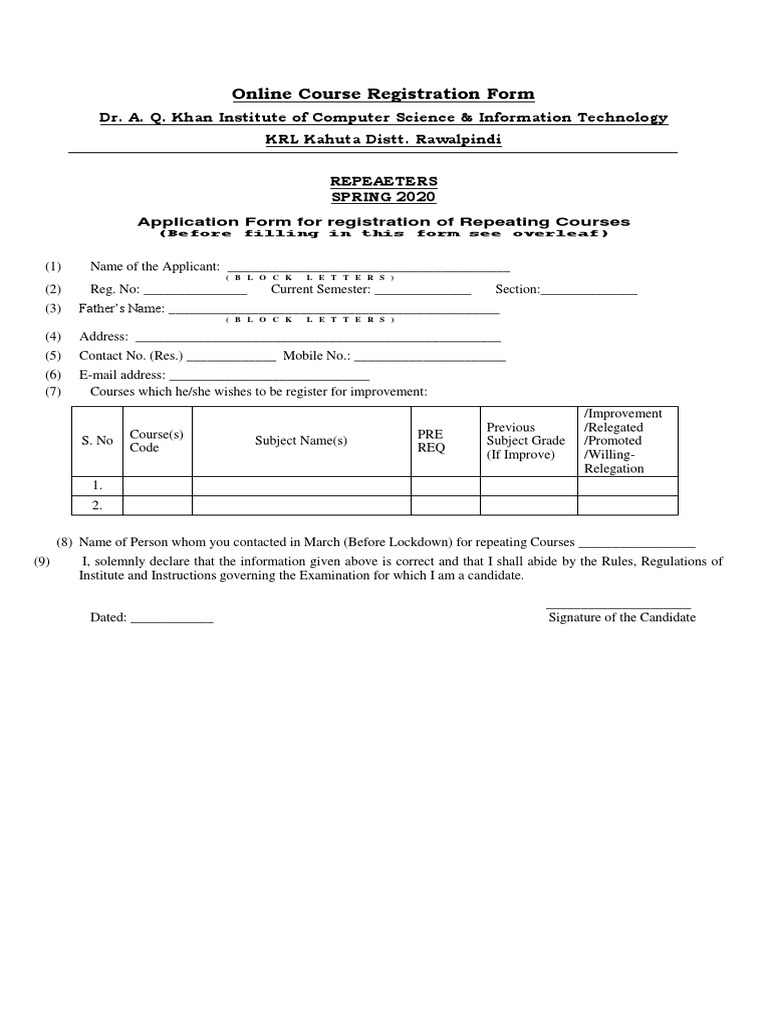 Online Course Registration Form | PDF
