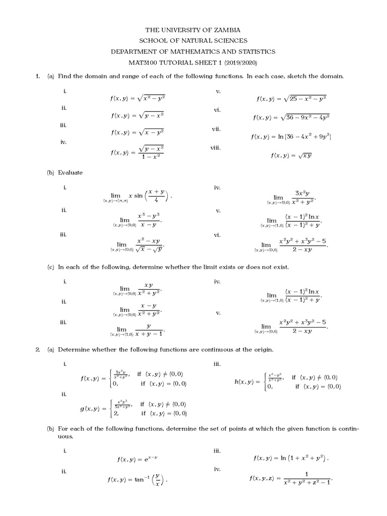 MAT3100 Tut1 PDF | PDF | Derivative | Rates