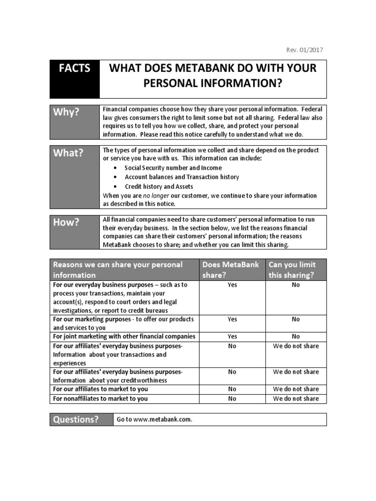 Facts: What Does Metabank Do With Your Personal Information? | PDF ...