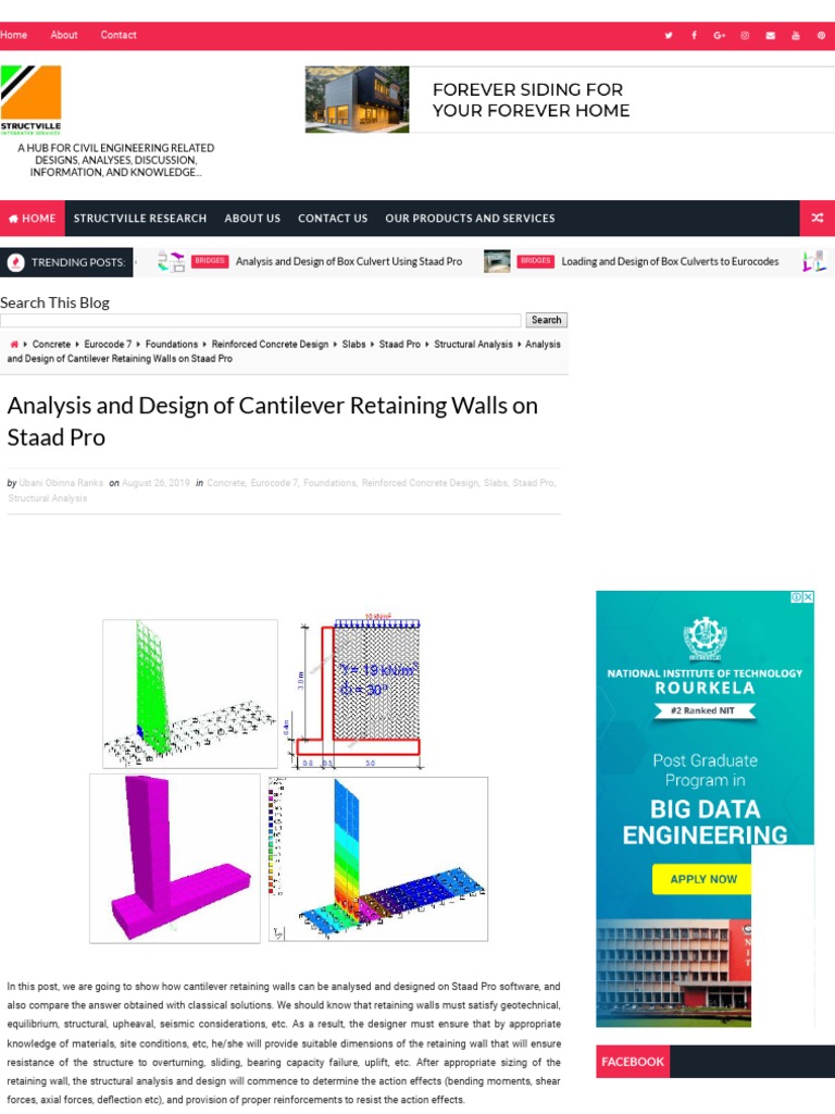 Analysis and Design of Cantilever Retaining Walls On Staad Pro ...
