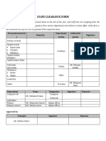 Staff Clearance Form: Documents/material S Remarks Department/ Section Authorized Person Signature
