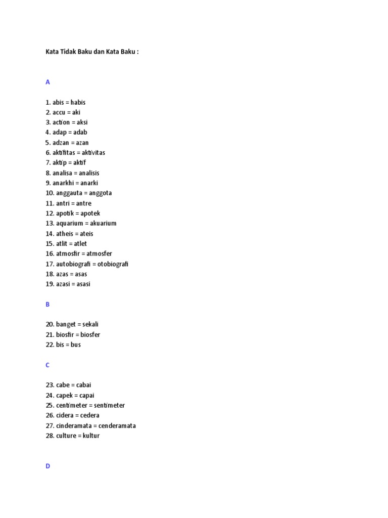 Kata Tidak Baku Dan Kata Baku