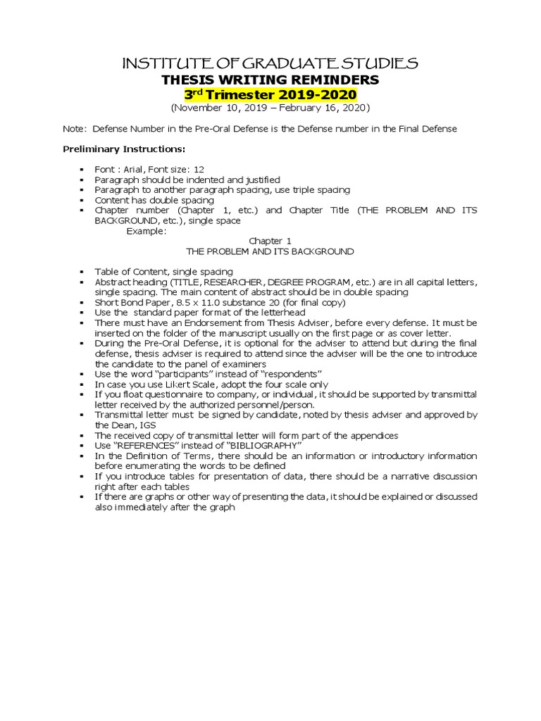 Thesis Writing Guidelines 2019-2020 | PDF | Thesis | Paragraph
