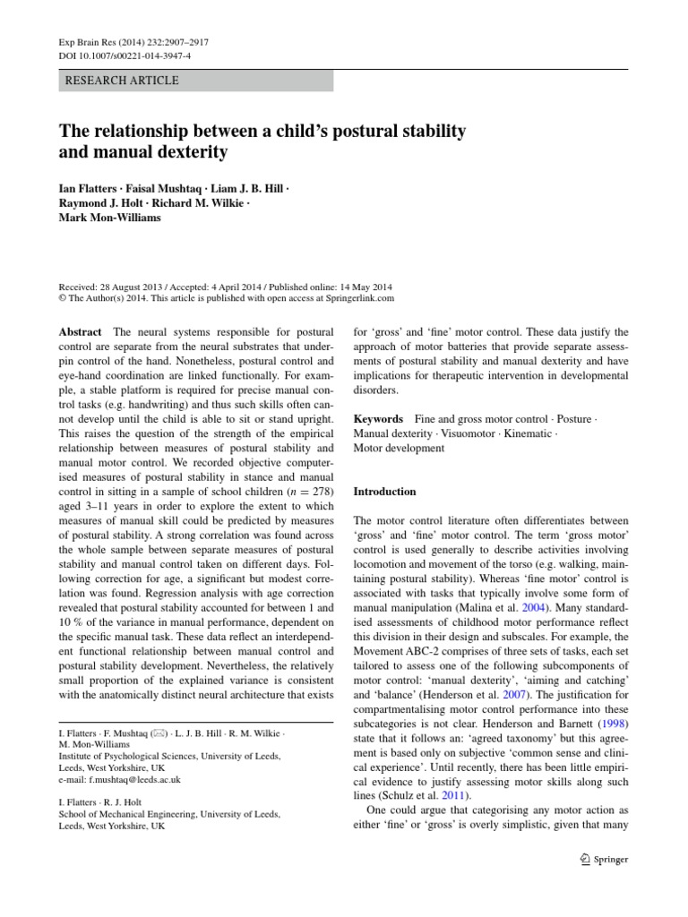 The Relationship Between A Child's Postural Stability and Manual ...