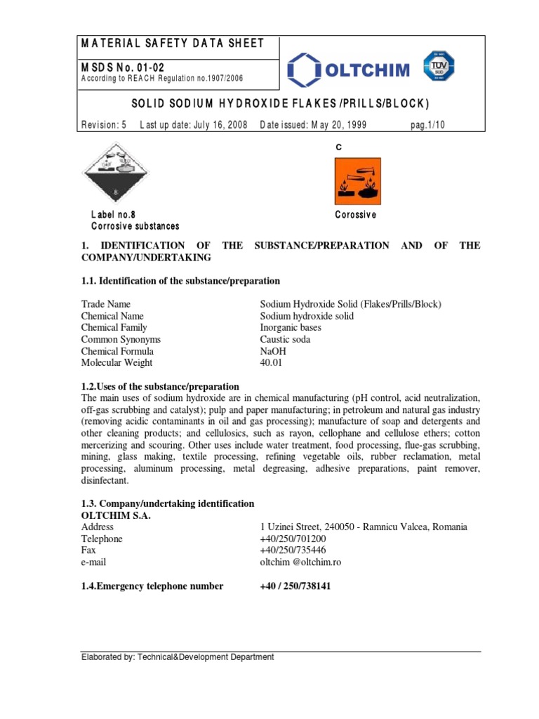 MSDS Caustic Soda PDF Sodium Hydroxide Dangerous Goods