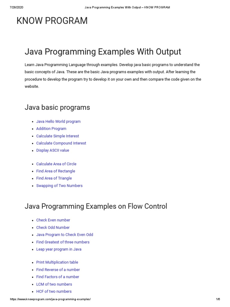 Java Programming Examples With Output - KNOW PROGRAM | PDF | Numbers | Area
