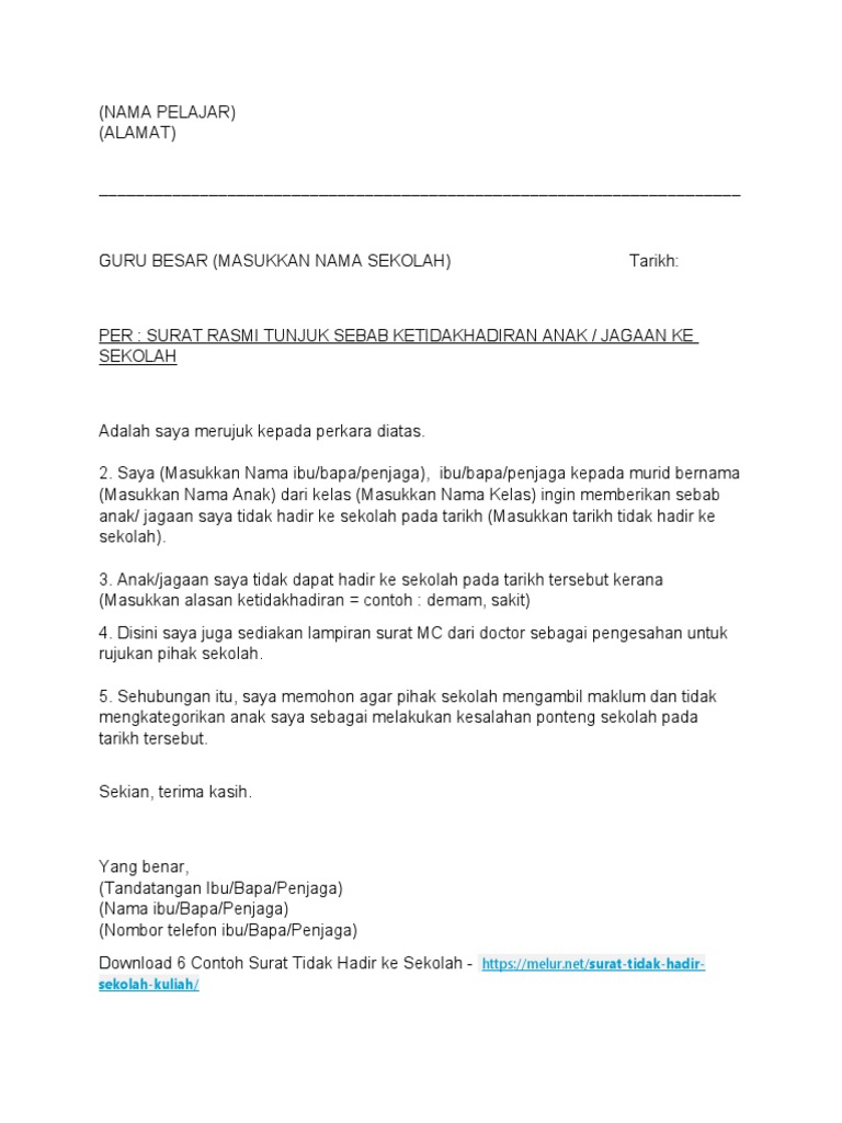 Contoh Surat Cuti Sakit Docx