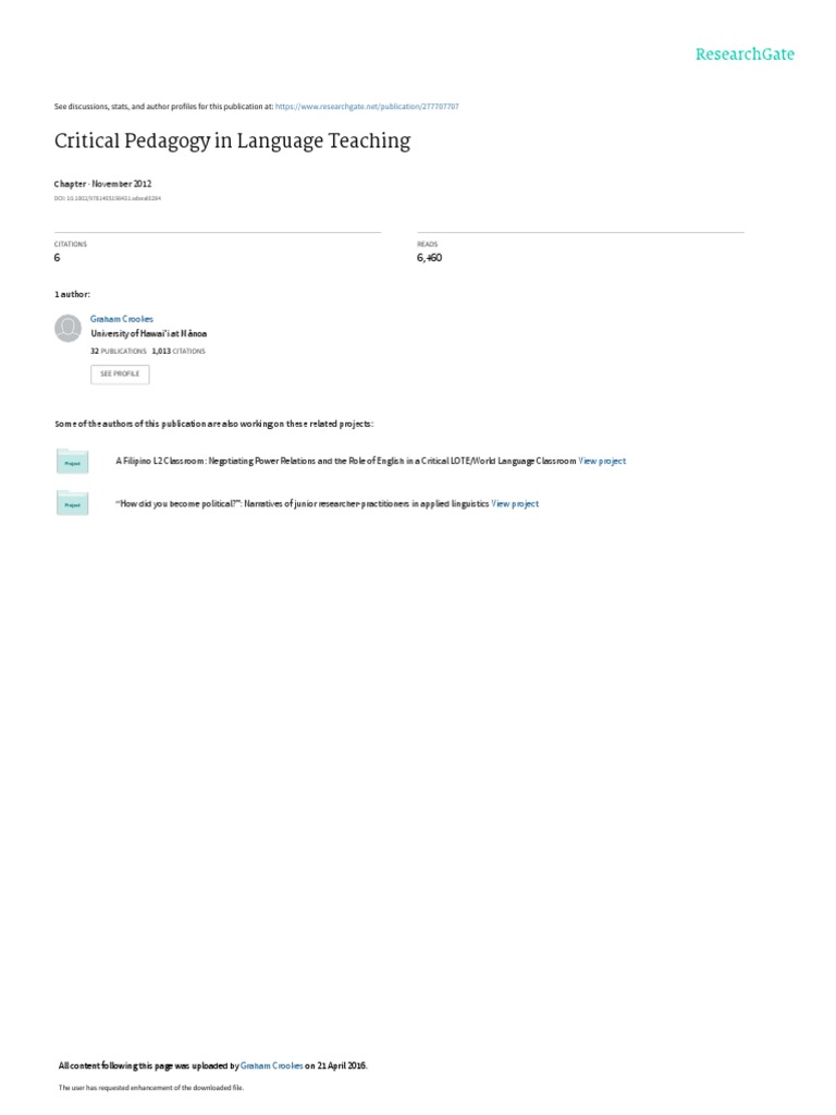 Critical Pedagogy in Language Teaching | PDF | Pedagogy | English As A ...