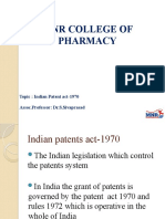 MNR College of Pharmacy: Topic: Indian Patent Act-1970 Assoc - Professor: Dr.S.Sivaprasad