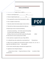 Class 8 Science Worksheet - Force and Pressure Part A