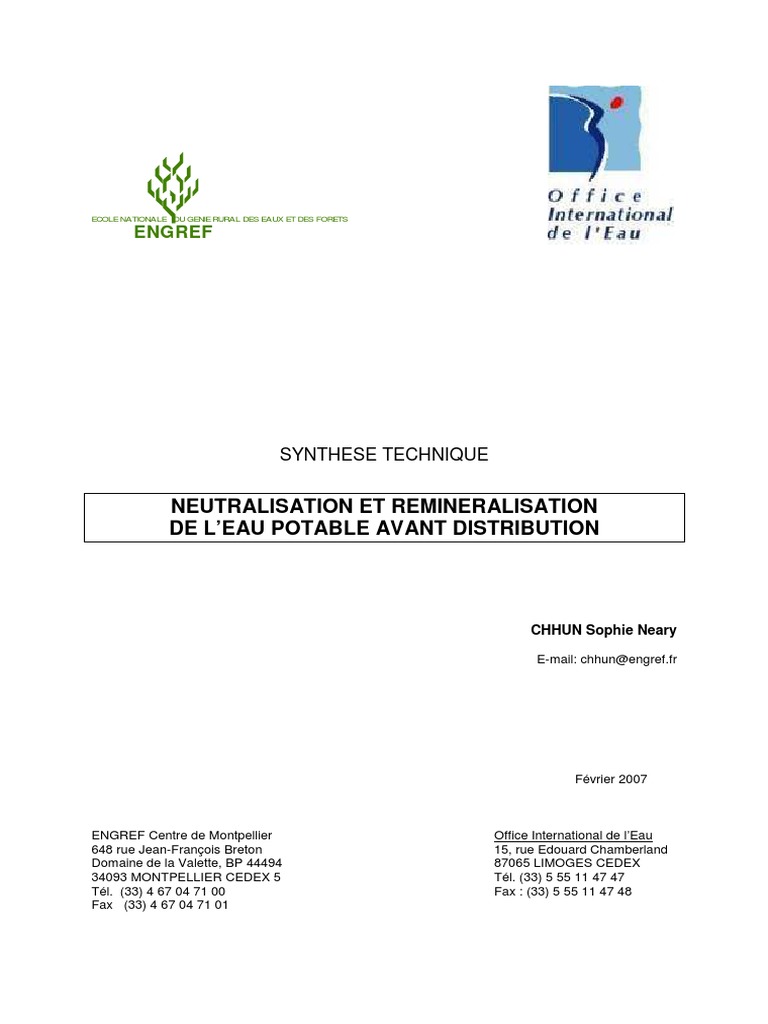 Engref: Neutralisation Et Remineralisation de L'Eau Potable Avant ...