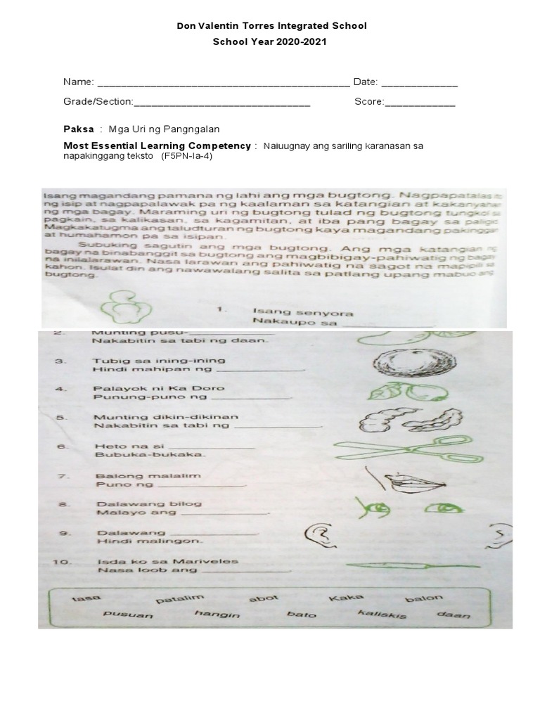 Fil 5 Worksheet | PDF