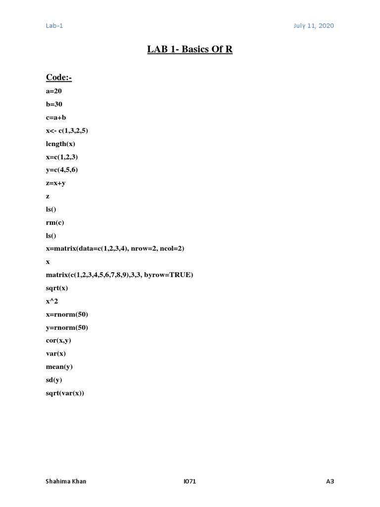 R Programming Basics Lab 1 Guide | PDF